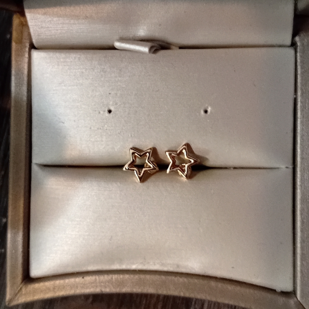 Gold Toned Star Outline Stud Earrings - Women Jewelry